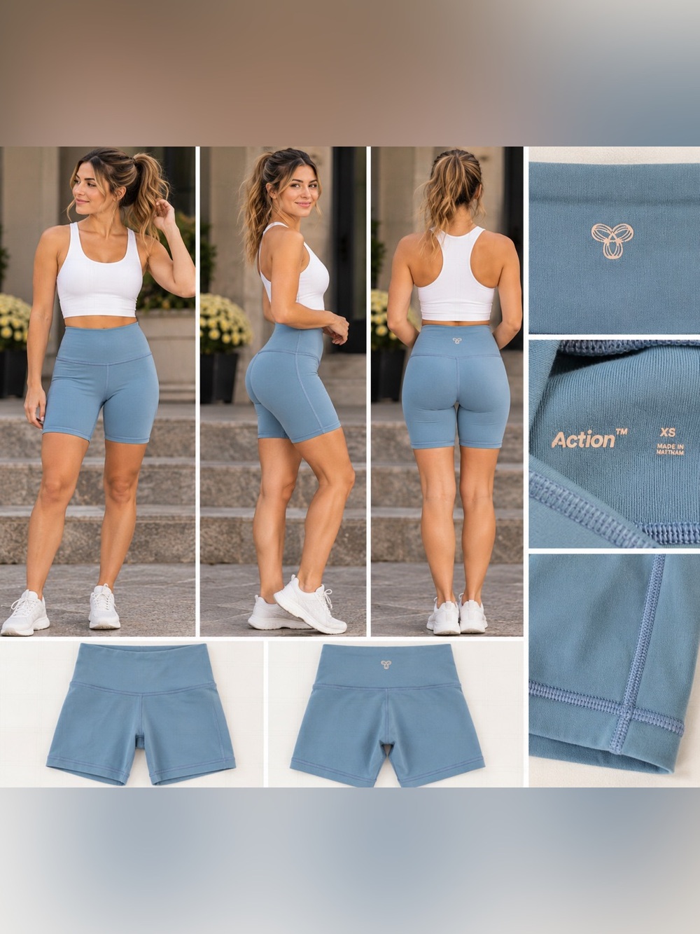 TNA Action High Rise Biker Shorts XS Dusty Blue Aritzia Yoga Athleisure